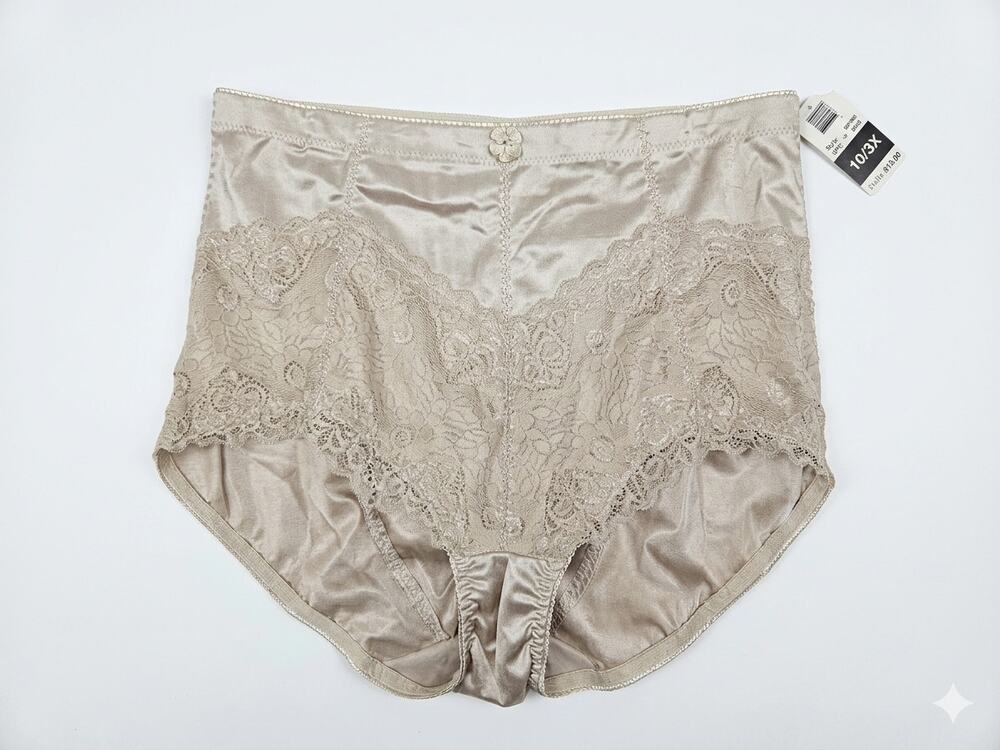 NEW Vintage 90s Delta Burke 3X Beige Nude High Waist Satin Panties Underwear